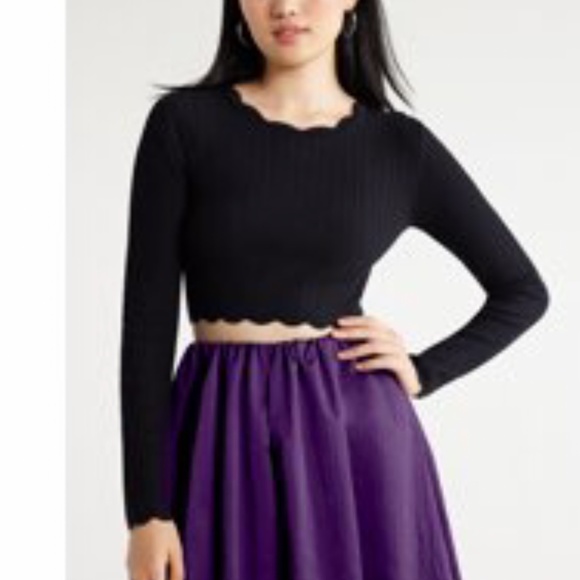 Scoop NYC Tops - Scoop NYC Women’s Black Cropped Scalloped Top Size Large NWT